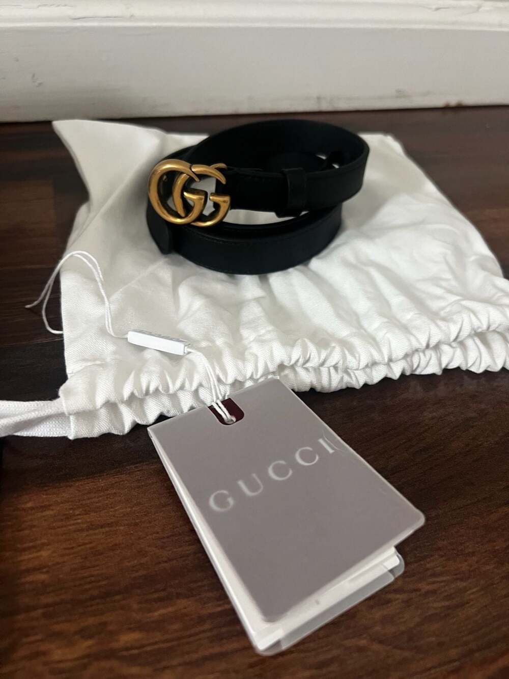 Gucci Double G Marmont Black Leather Belt with Gold Buckle Size 90 - Picture 6 of 9